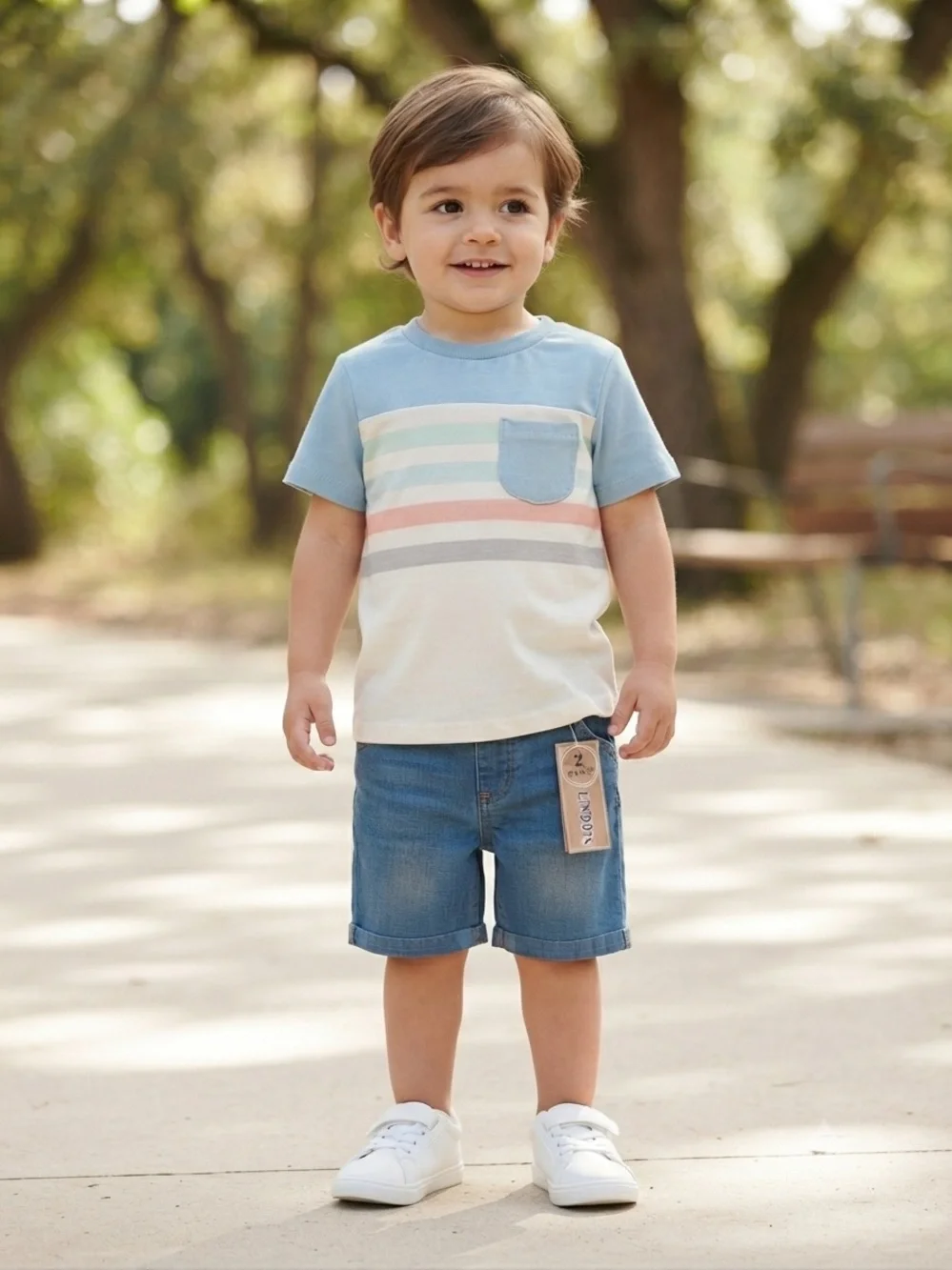 Baby Blue Stripe Pocket Tee
